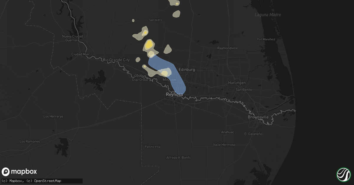 Hail map in Hidalgo, TX on August 2, 2026
