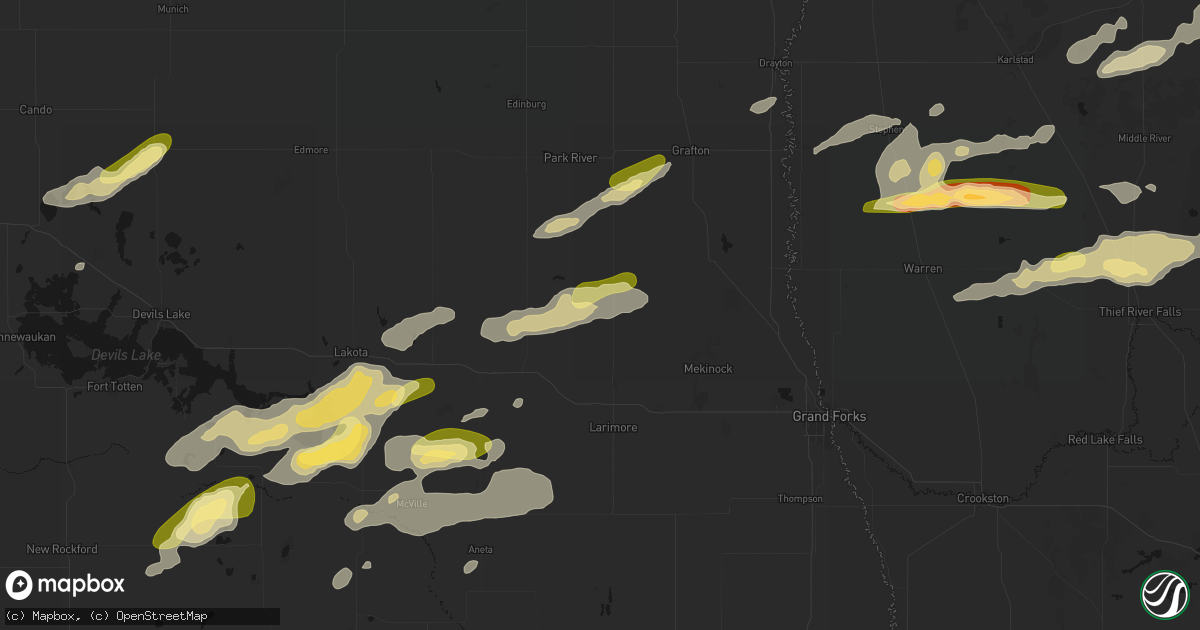 Hail map in Inkster, ND on August 2, 2026