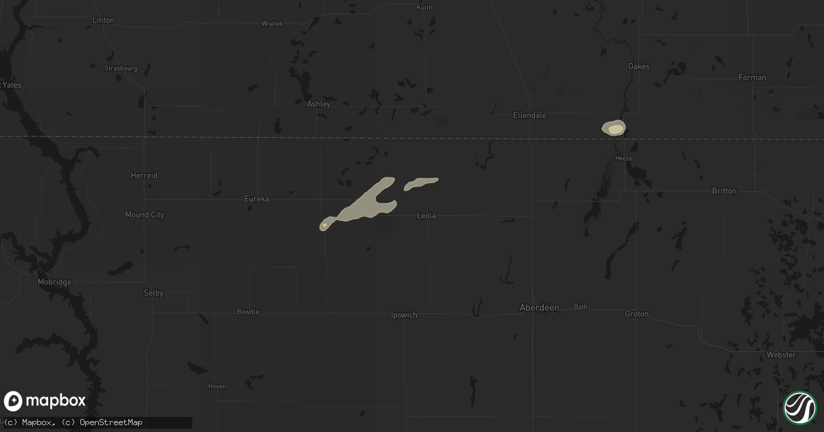 Hail map in Leola, SD on August 2, 2026