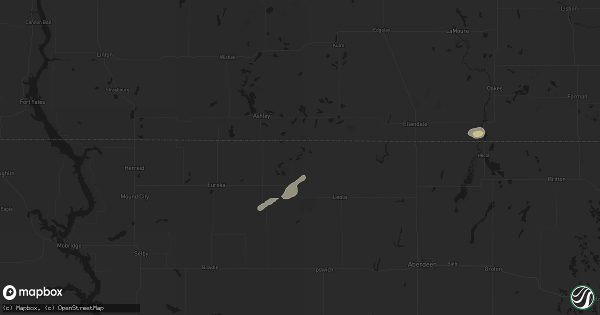 Hail map in Long Lake, SD on August 2, 2026
