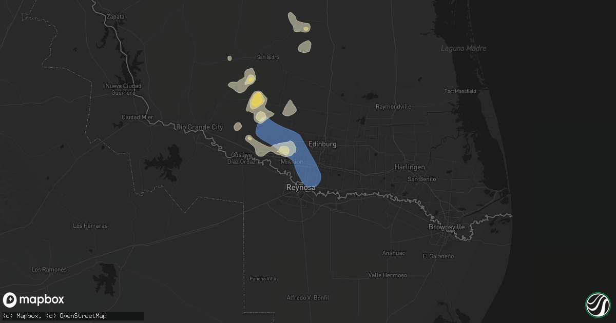 Hail map in Mcallen, TX on August 2, 2026
