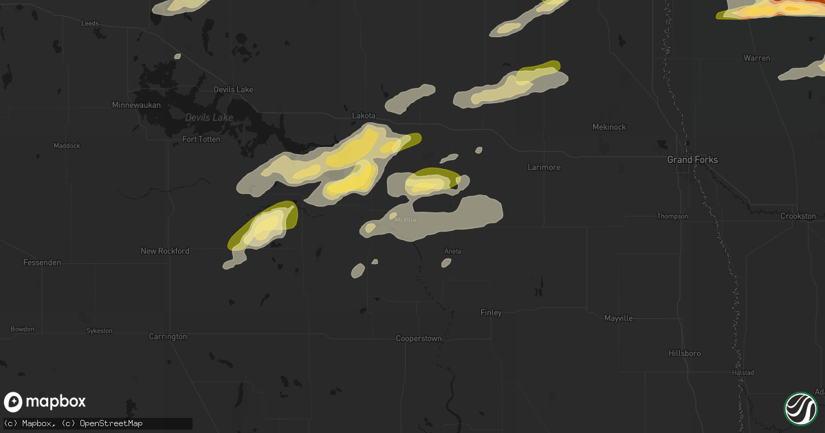 Hail map in Mcville, ND on August 2, 2026