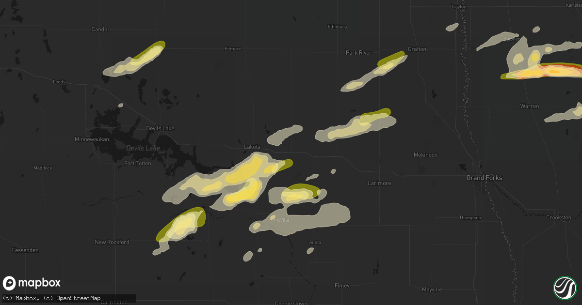 Hail map in Michigan, ND on August 2, 2026