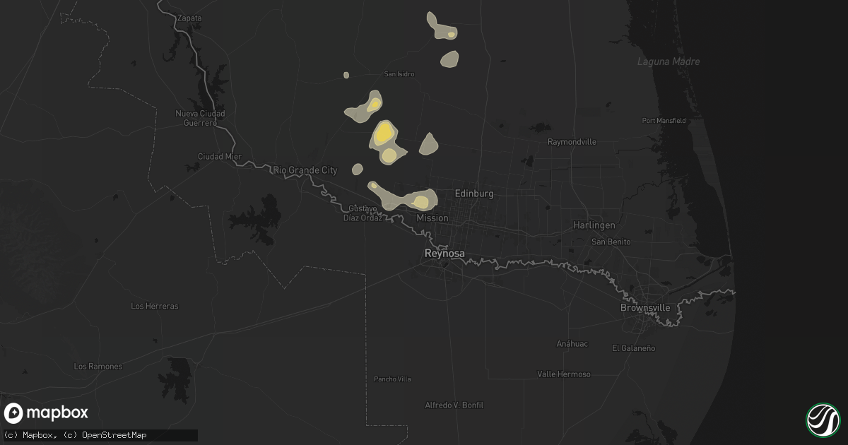Hail map in Mission, TX on August 2, 2026