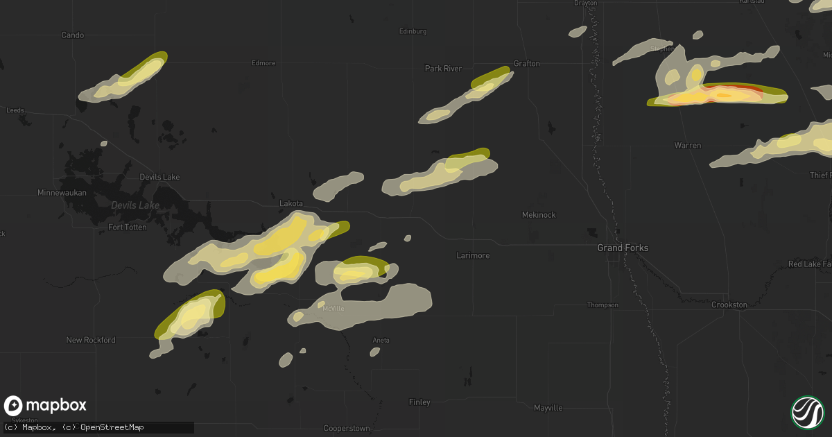 Hail map in Niagara, ND on August 2, 2026