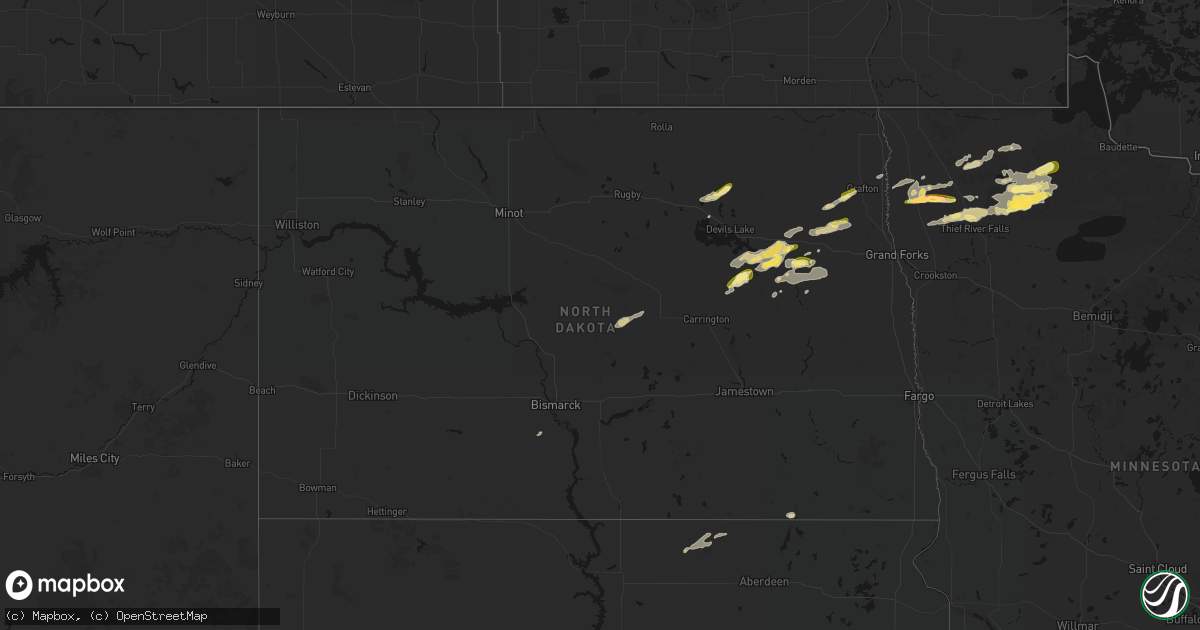 Hail map in North Dakota on August 2, 2026