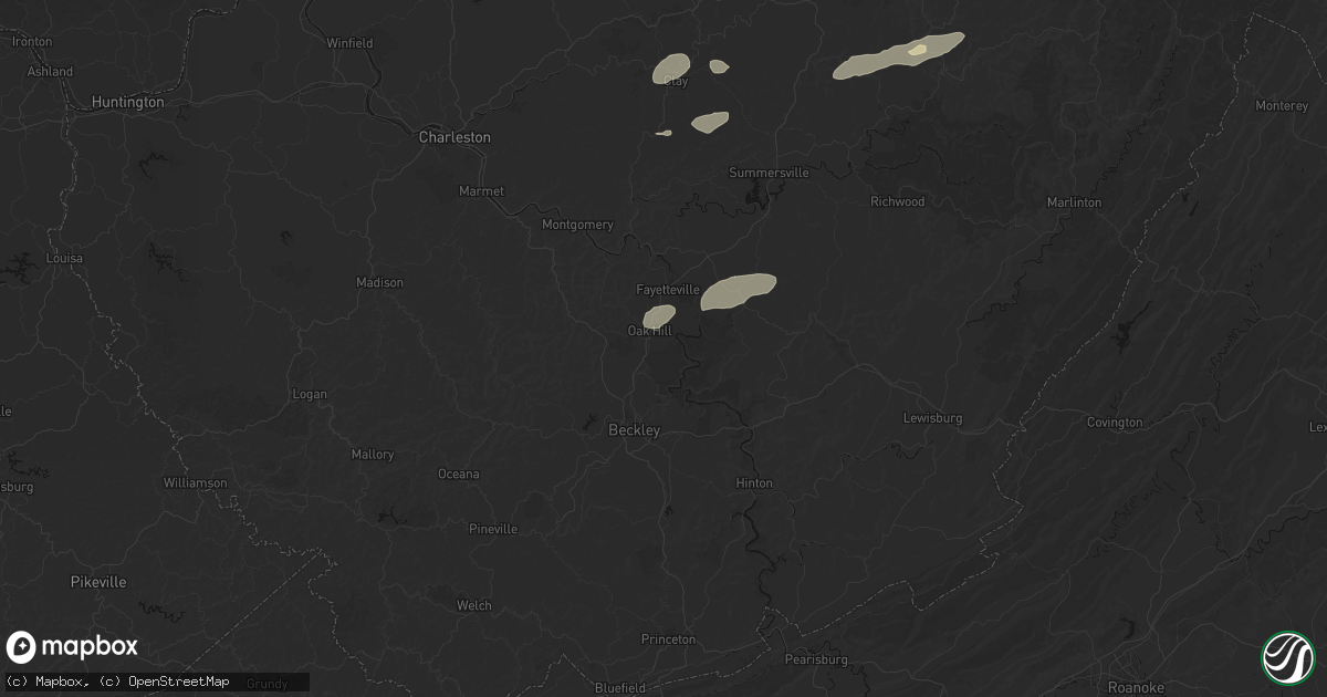 Hail map in Oak Hill, WV on August 2, 2026