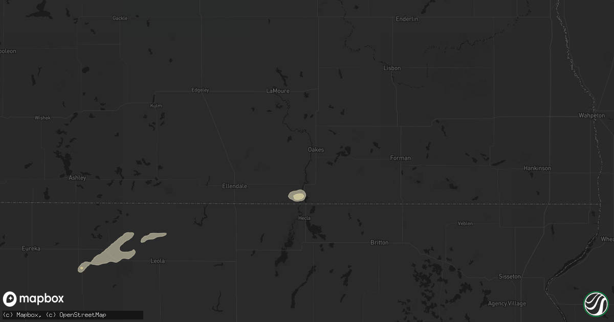Hail map in Oakes, ND on August 2, 2026