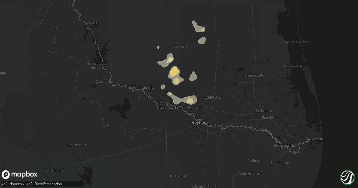 Hail map in Penitas, TX on August 2, 2026