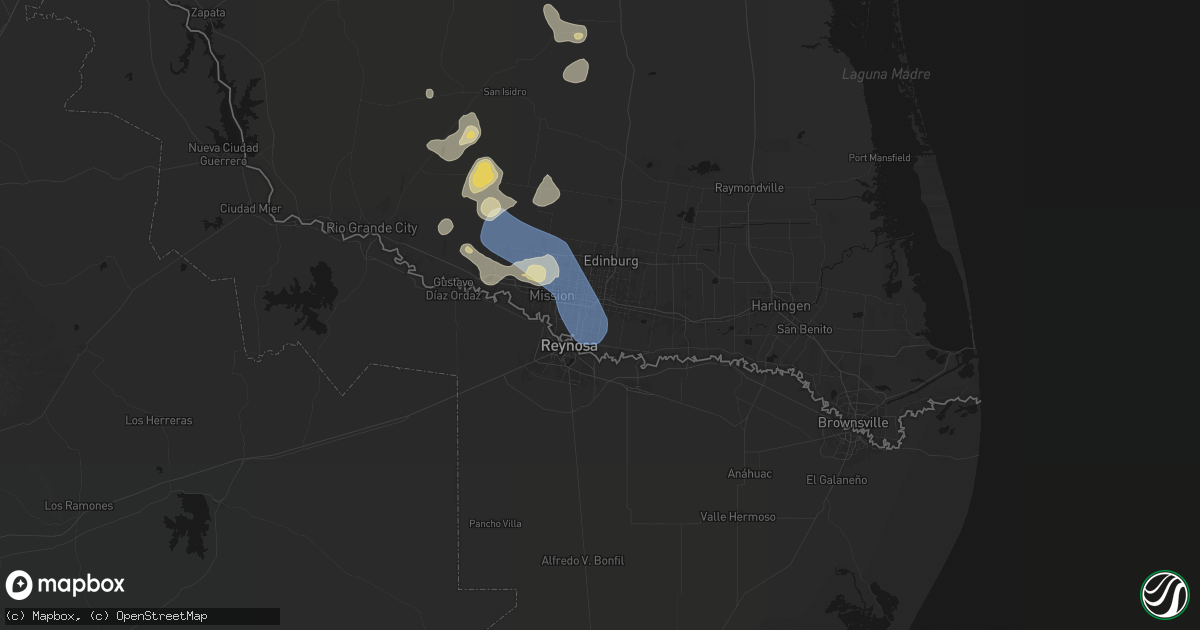 Hail map in Pharr, TX on August 2, 2026