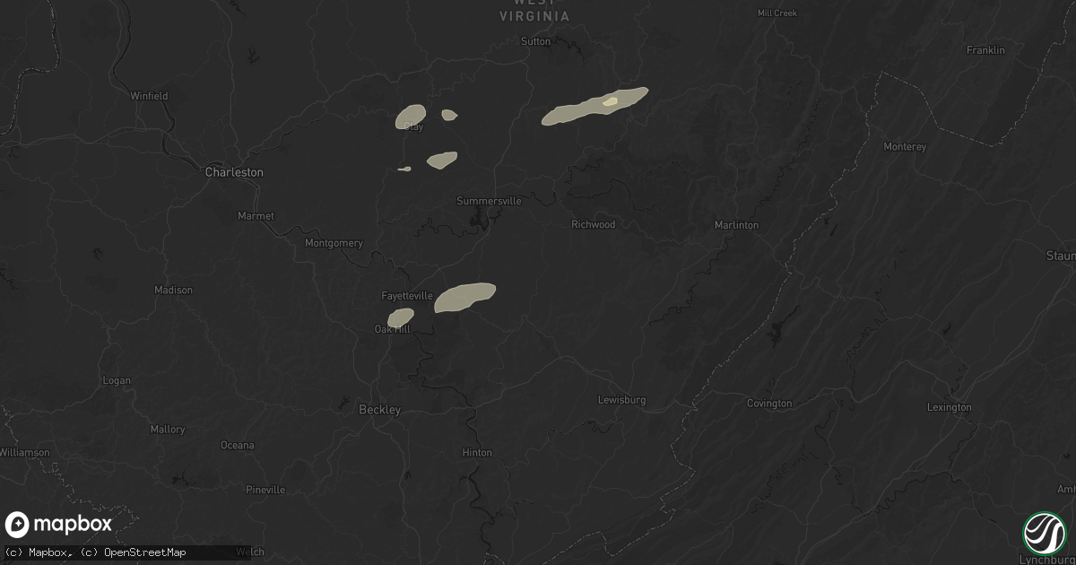 Hail map in Quinwood, WV on August 2, 2026