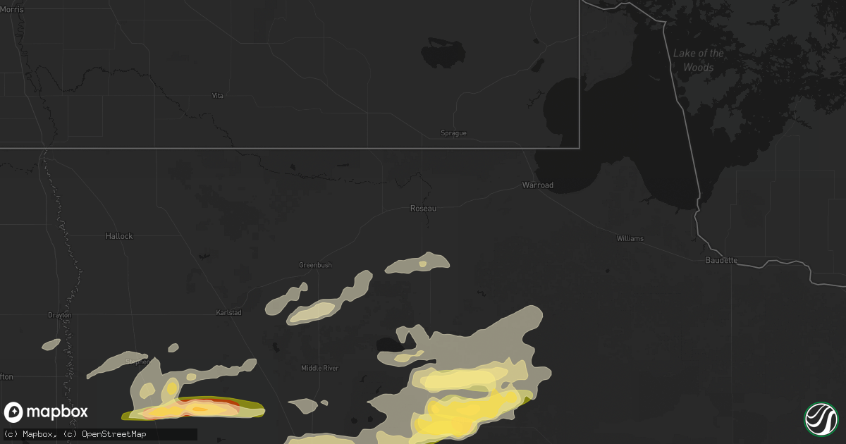 Hail map in Roseau, MN on August 2, 2026