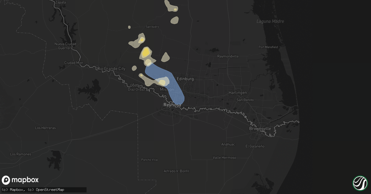 Hail map in San Juan, TX on August 2, 2026