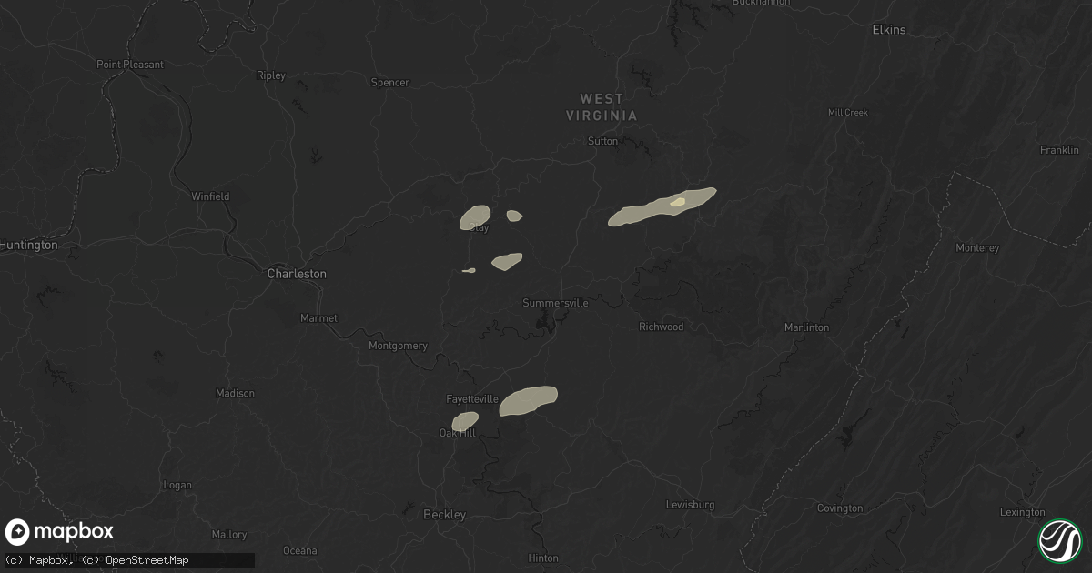 Hail map in Summersville, WV on August 2, 2026
