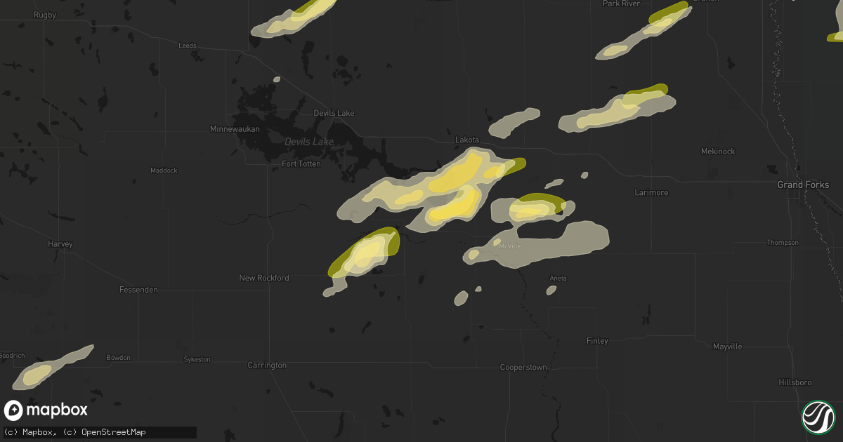 Hail map in Tolna, ND on August 2, 2026