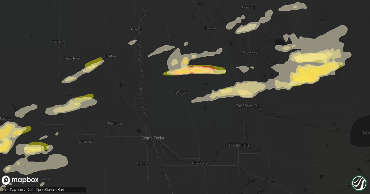 Hail map in Warren, MN on August 2, 2026