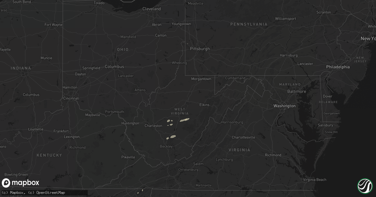 Hail map in West Virginia on August 2, 2026