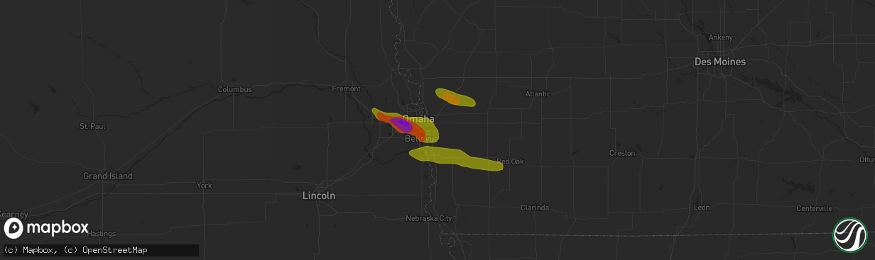 Hail map in Malvern, IA on August 3, 2010