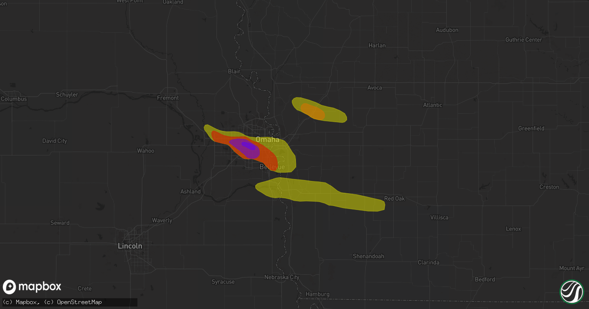 Hail map in Omaha, NE on August 3, 2010