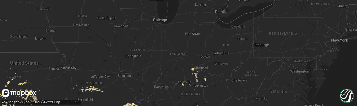 Hail map in Indiana on August 3, 2011