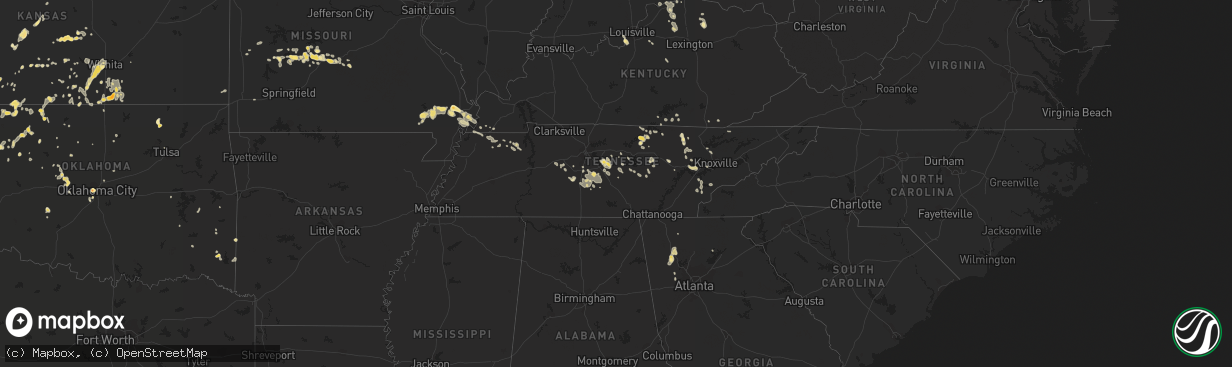 Hail map in Tennessee on August 3, 2011