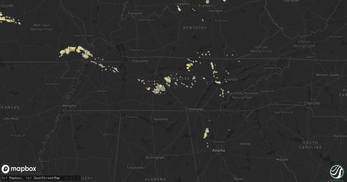 Hail map in Tennessee on August 3, 2011