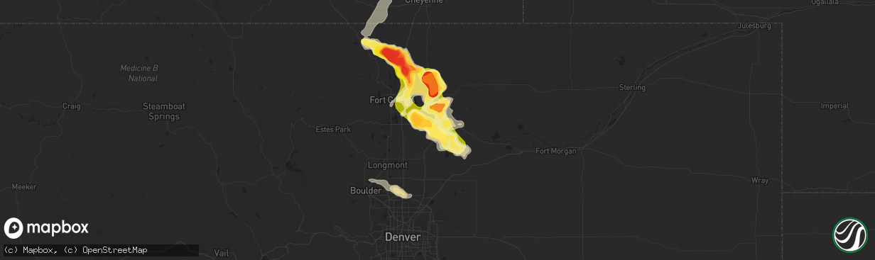 Hail map in Evans, CO on August 3, 2013