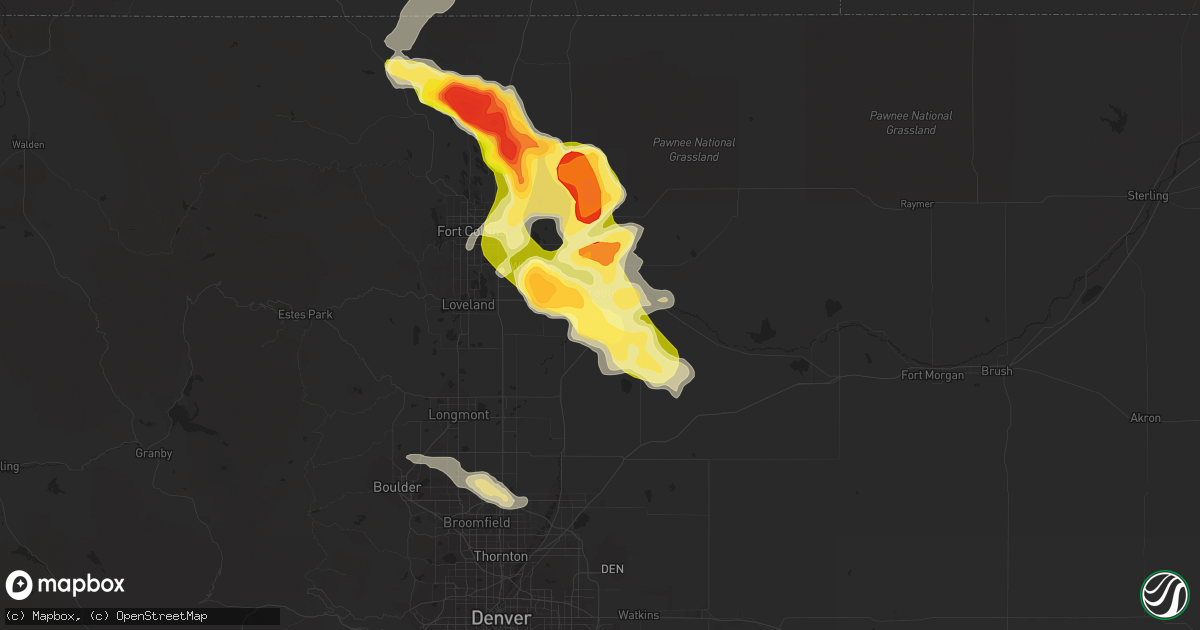 Hail map in Evans, CO on August 3, 2013