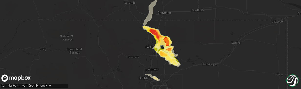 Hail map in Fort Collins, CO on August 3, 2013