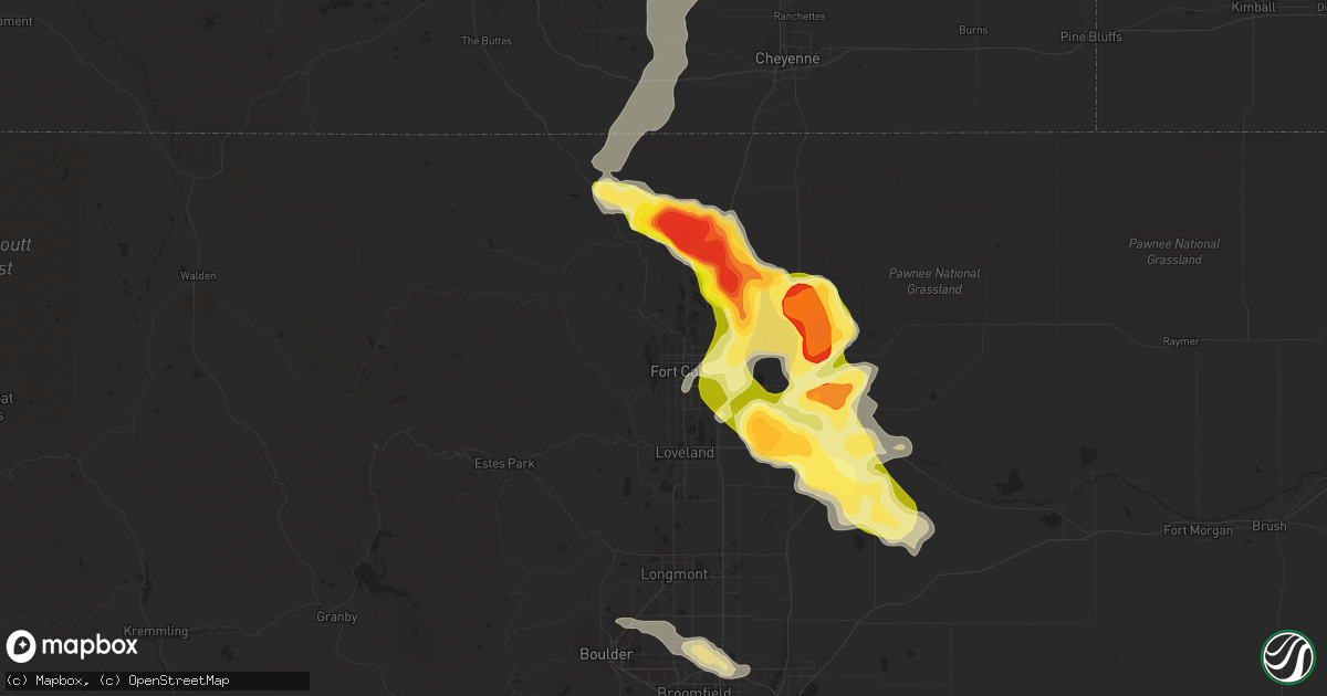 Hail map in Fort Collins, CO on August 3, 2013