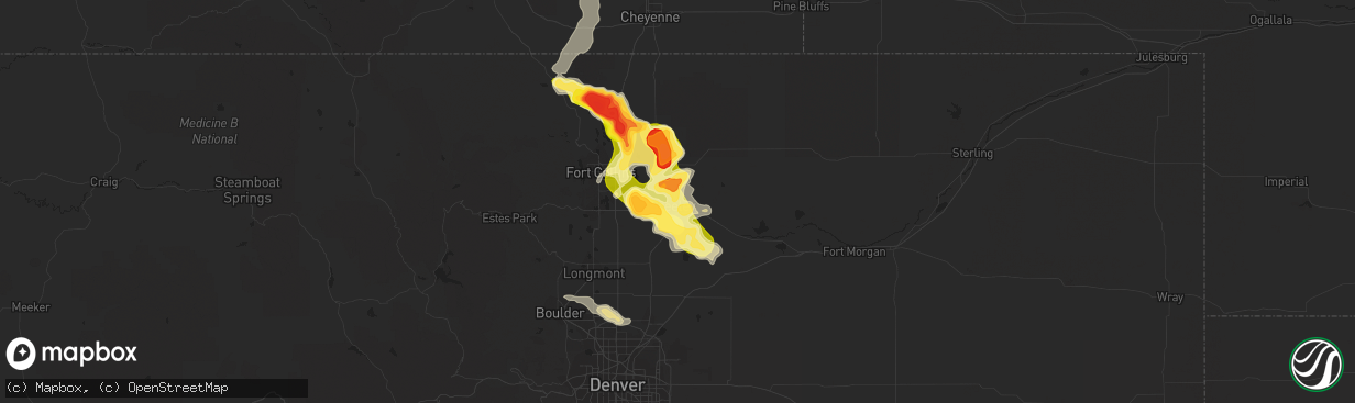 Hail map in Greeley, CO on August 3, 2013