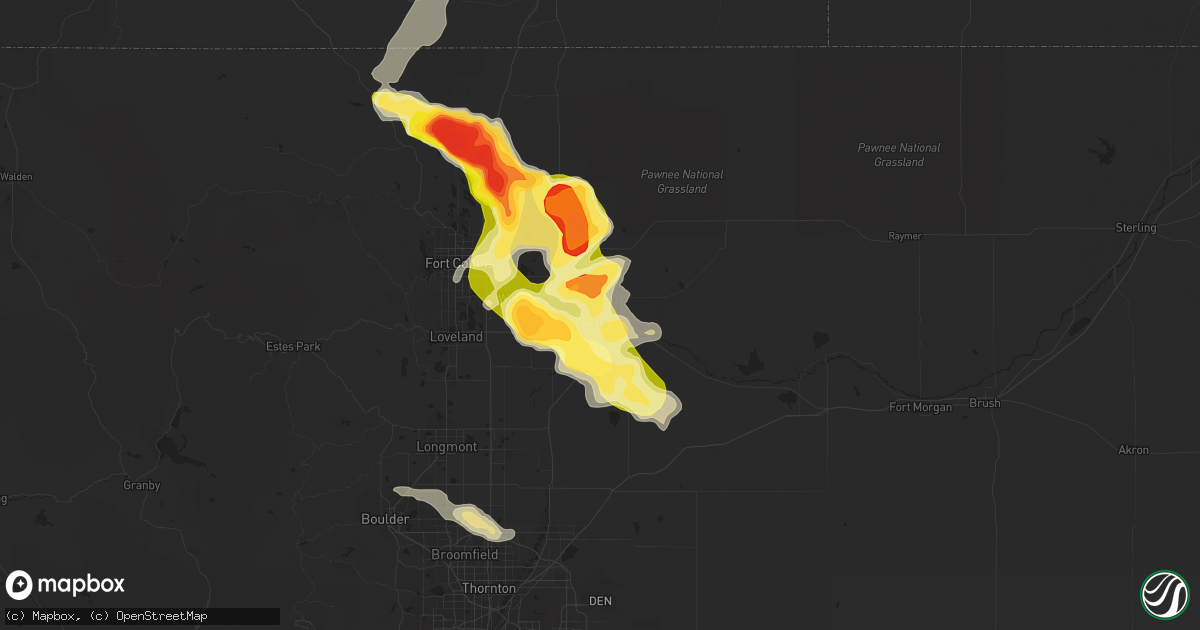 Hail map in Greeley, CO on August 3, 2013