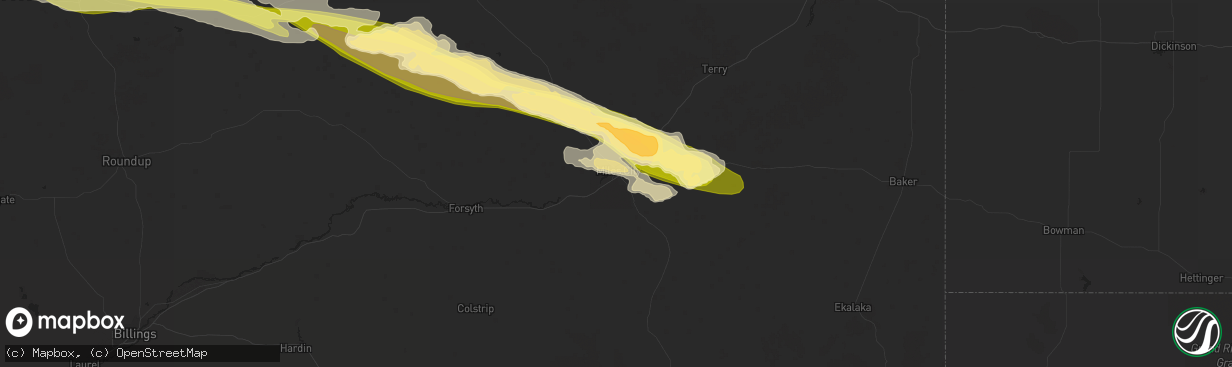 Hail map in Miles City, MT on August 3, 2013