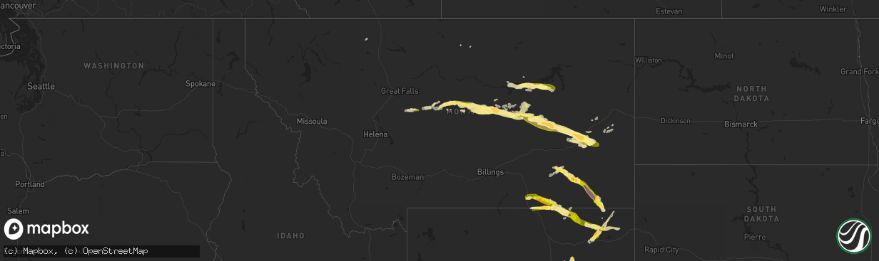 Hail map in Montana on August 3, 2013