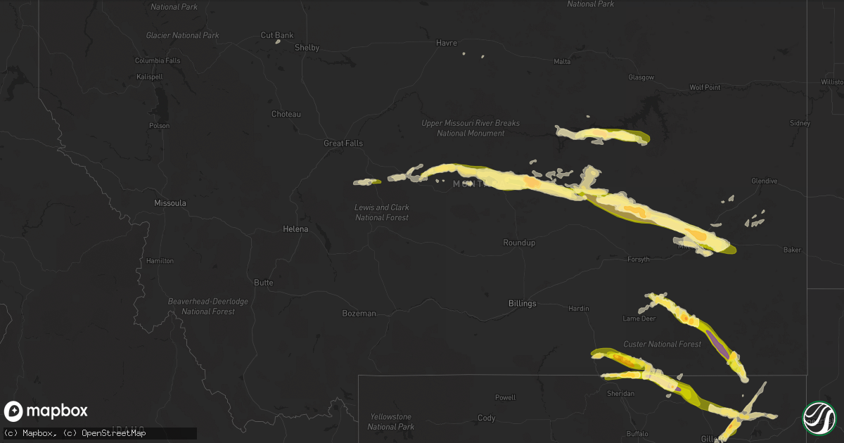 Hail map in Montana on August 3, 2013