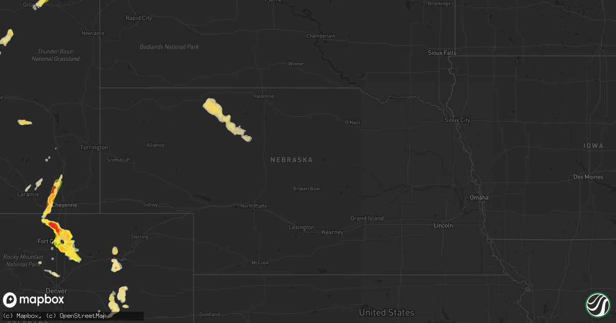 Hail map in Nebraska on August 3, 2013