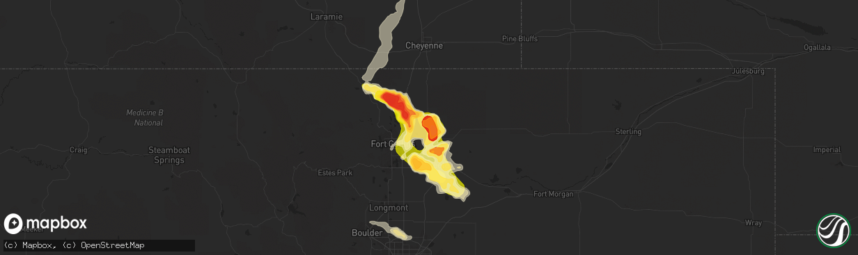 Hail map in Pierce, CO on August 3, 2013