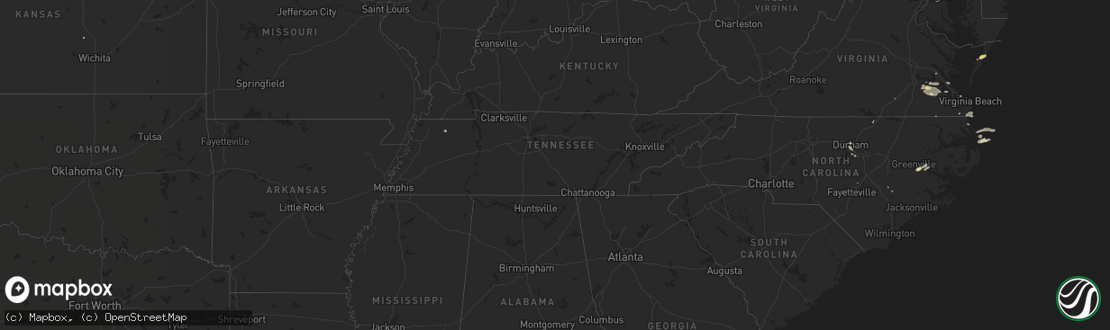 Hail map in Tennessee on August 3, 2013