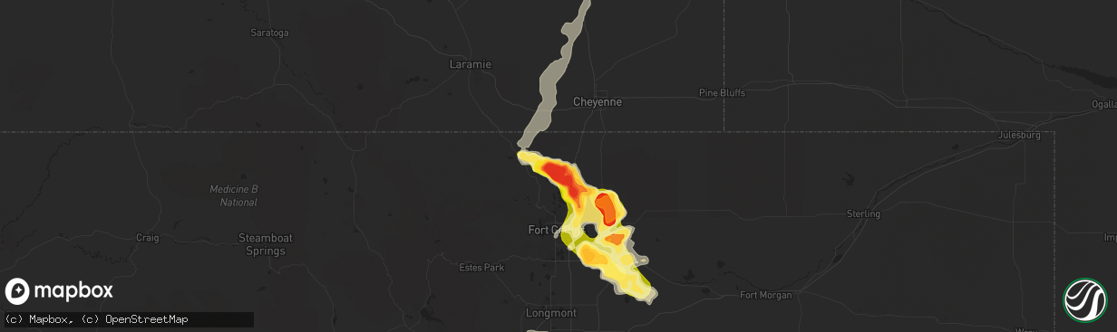 Hail map in Wellington, CO on August 3, 2013