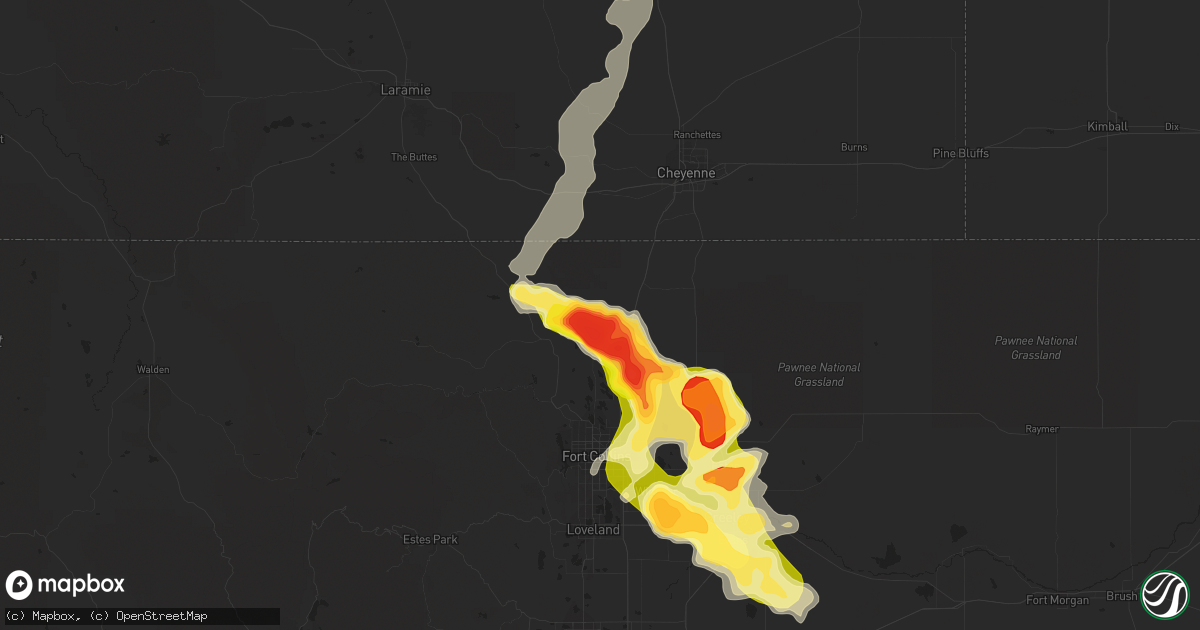 Hail map in Wellington, CO on August 3, 2013