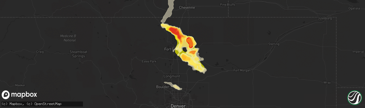 Hail map in Windsor, CO on August 3, 2013