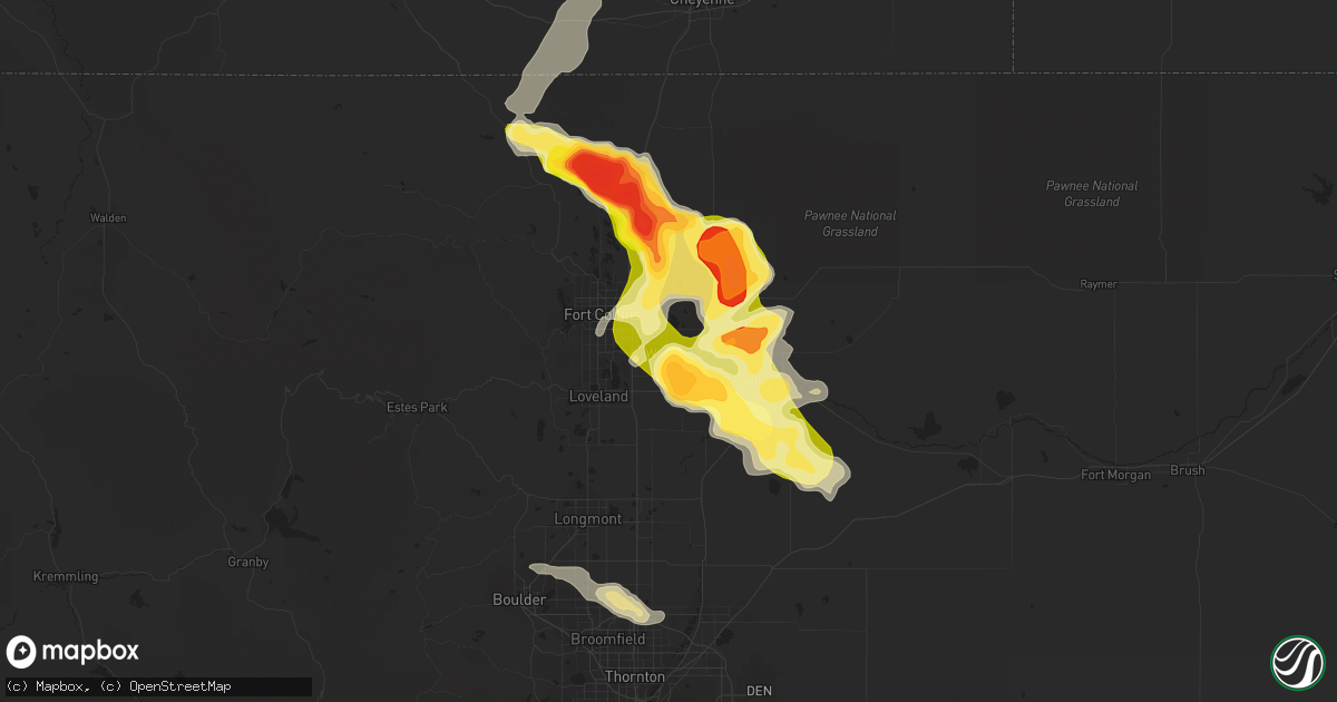 Hail map in Windsor, CO on August 3, 2013