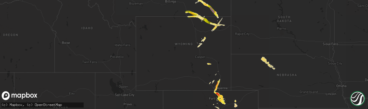 Hail map in Wyoming on August 3, 2013