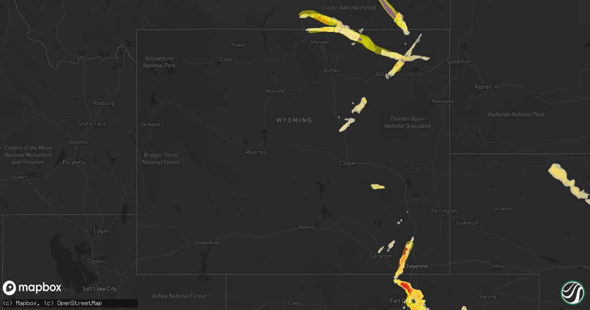 Hail map in Wyoming on August 3, 2013