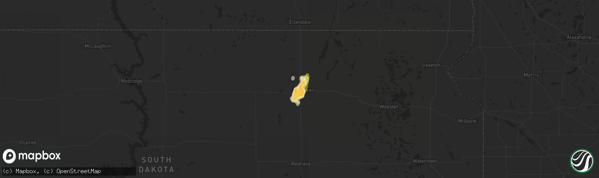 Hail map in Aberdeen, SD on August 3, 2014