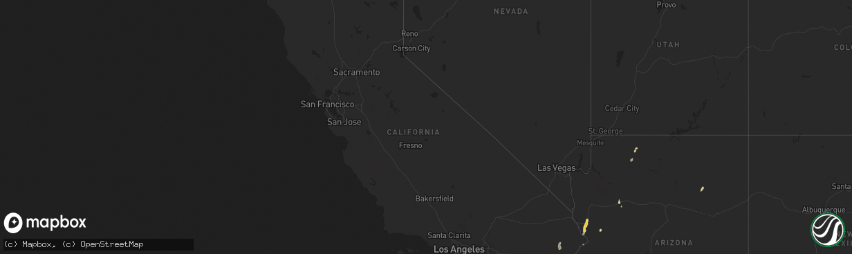 Hail map in California on August 3, 2014