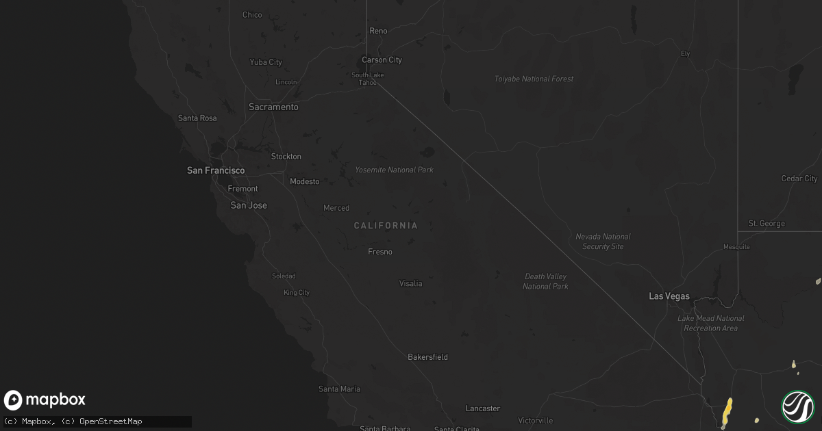 Hail map in California on August 3, 2014