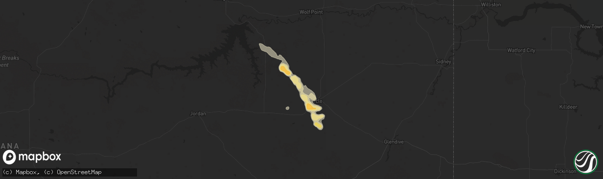 Hail map in Circle, MT on August 3, 2014