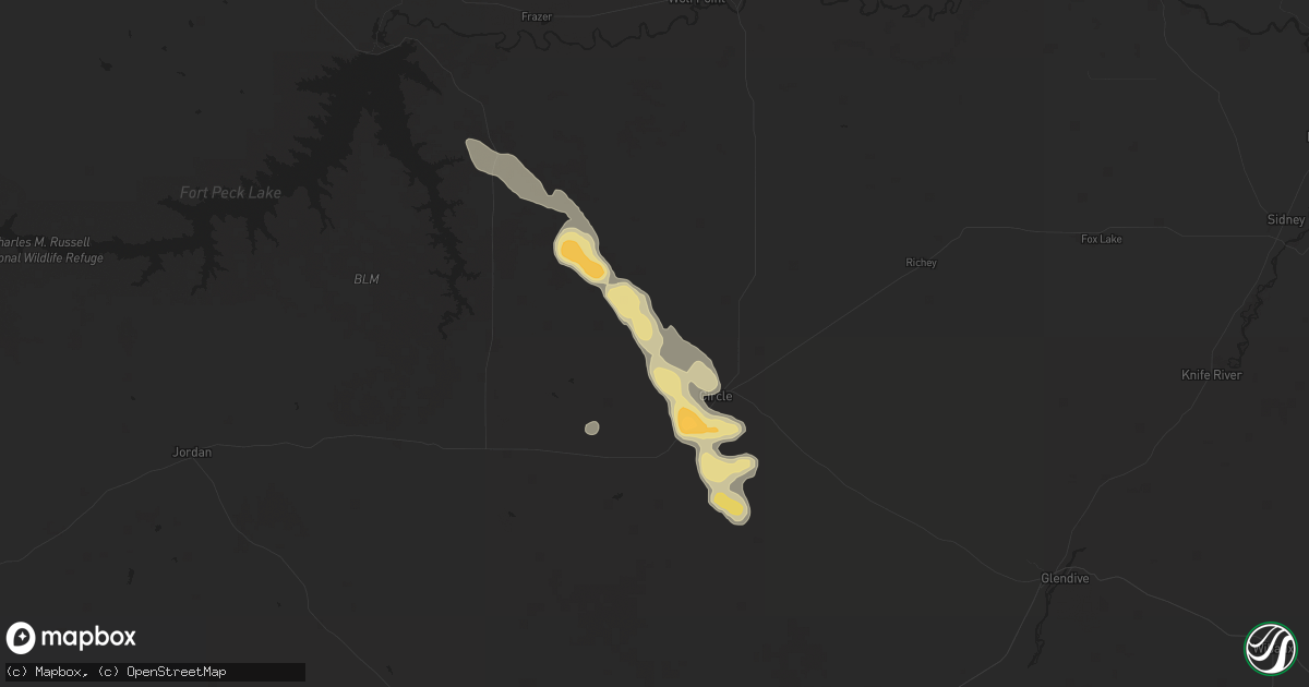 Hail map in Circle, MT on August 3, 2014