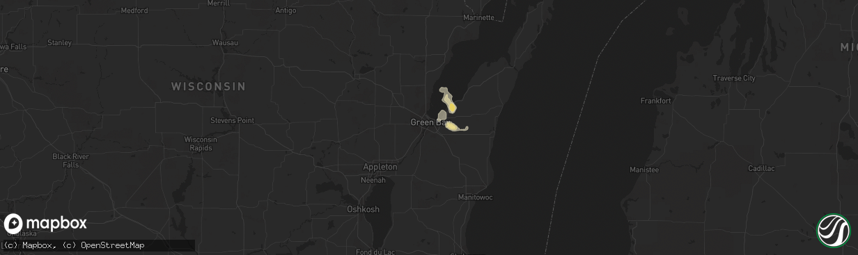 Hail map in Green Bay, WI on August 3, 2014